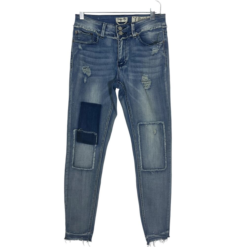 Indigo Rein Blue Distressed Low Rise Skinny Pockets To Ankle Denim Jeans Pants 7